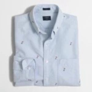 JCrew SLIM EMBROIDERED OXFORD Ducks Seaside Blue Small